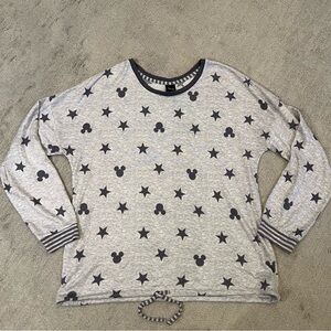 Disney Women’s‎ Mickey Mouse Tie Waist Top Shirt Stars Gray L Cozy Soft